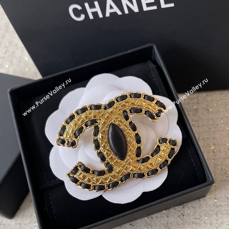 Chanel Leather and Chain CC Brooch Gold/Black 2024 0821 (YF-240821004)