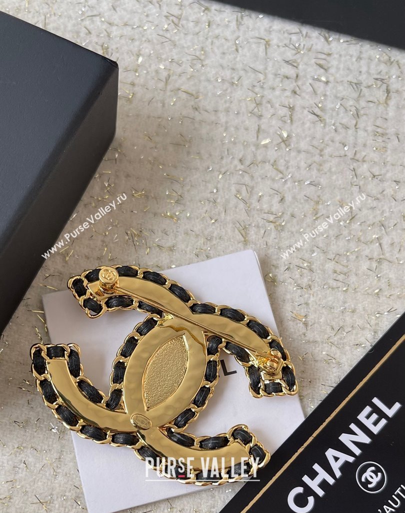 Chanel Leather and Chain CC Brooch Gold/Black 2024 0821 (YF-240821004)