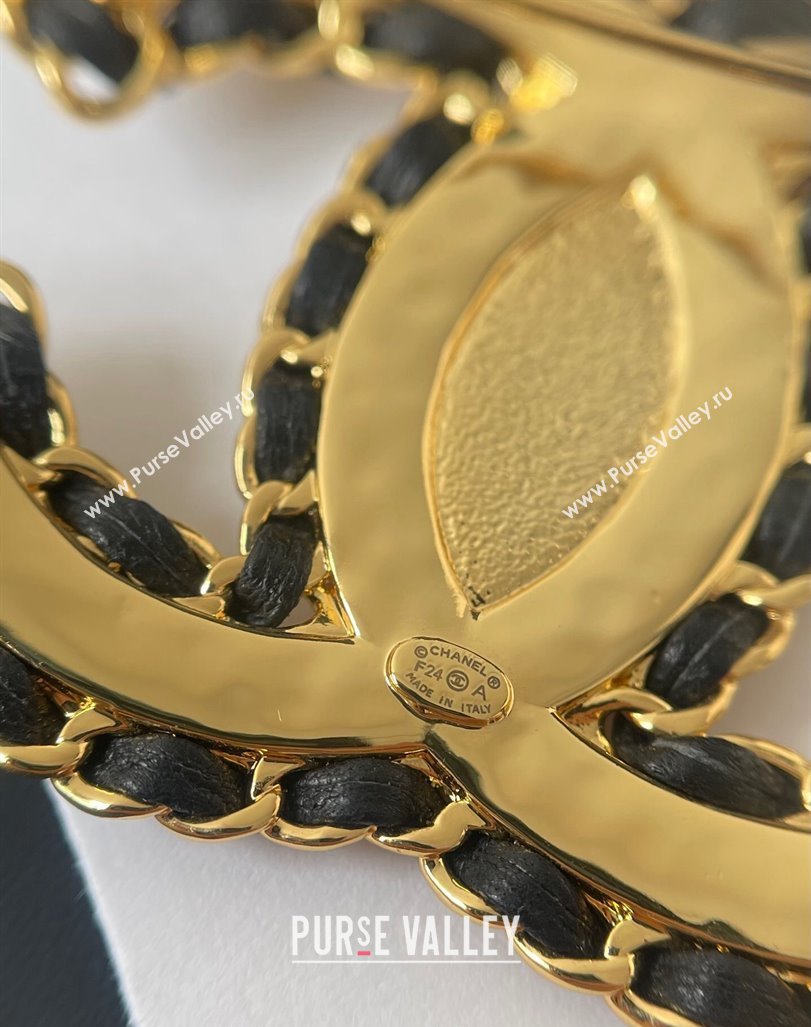 Chanel Leather and Chain CC Brooch Gold/Black 2024 0821 (YF-240821004)