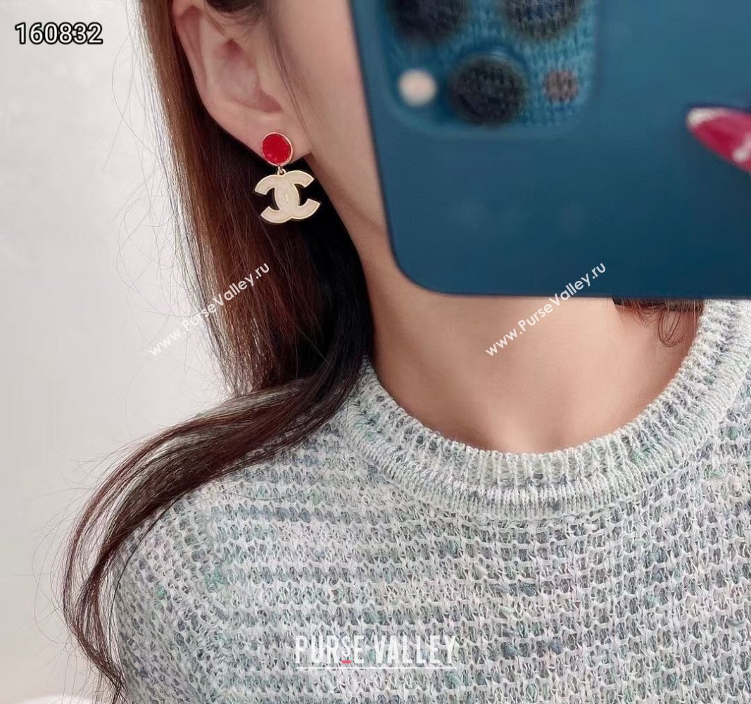 Chanel CC Short Earrings White/Red 2024 0821 (YF-240821039)