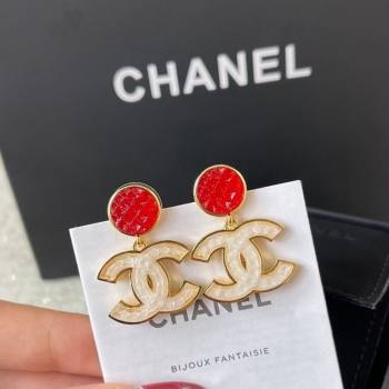 Chanel CC Short Earrings White/Red 2024 0821 (YF-240821039)