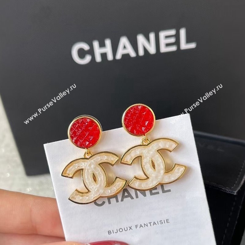 Chanel CC Short Earrings White/Red 2024 0821 (YF-240821039)