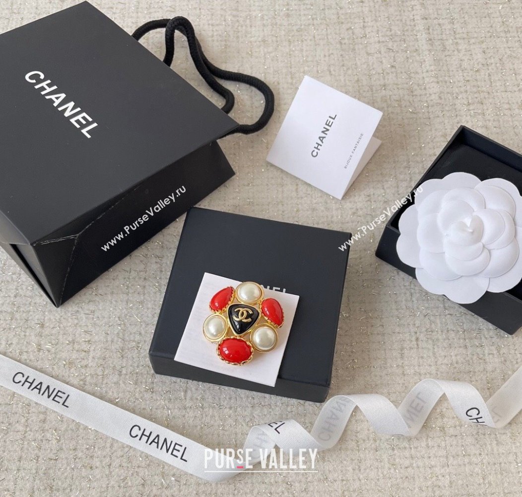 Chanel Stone Brooch Red/White/Black 2024 1126 (YF-241126006)