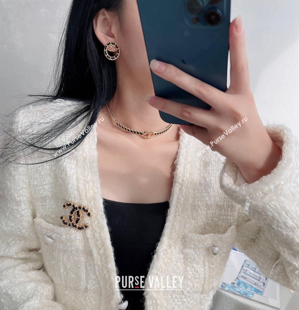 Chanel Chain and Leather CC Brooch Black 2024 1126 (YF-241126031)