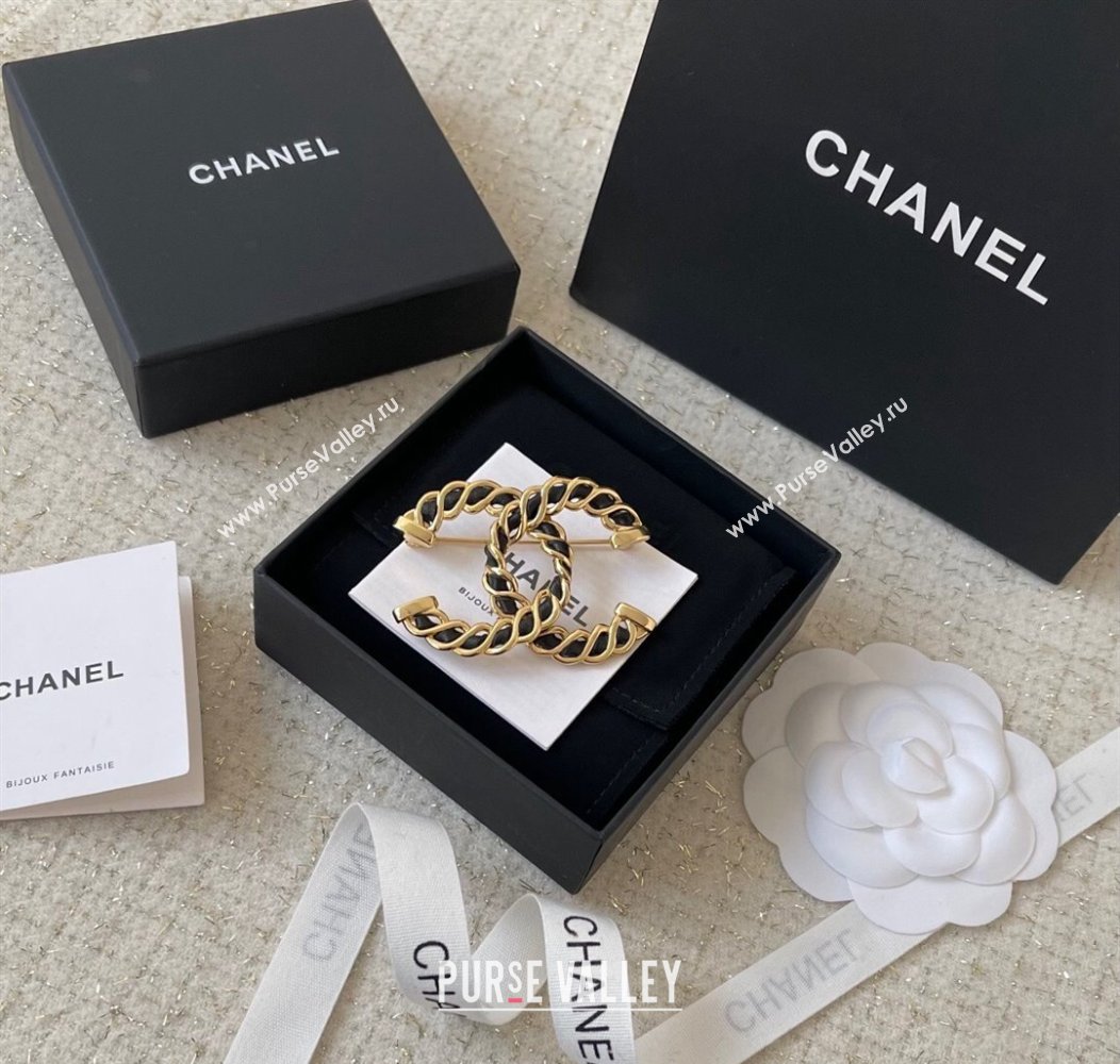 Chanel Chain Leather Twist CC Brooch Black 2024 1126 (YF-241126034)