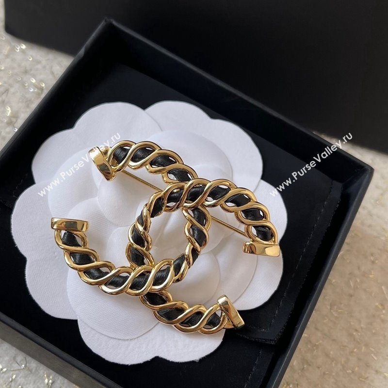 Chanel Chain Leather Twist CC Brooch Black 2024 1126 (YF-241126034)