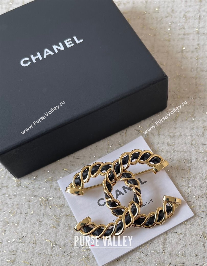 Chanel Chain Leather Twist CC Brooch Black 2024 1126 (YF-241126034)