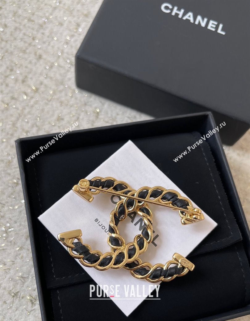 Chanel Chain Leather Twist CC Brooch Black 2024 1126 (YF-241126034)