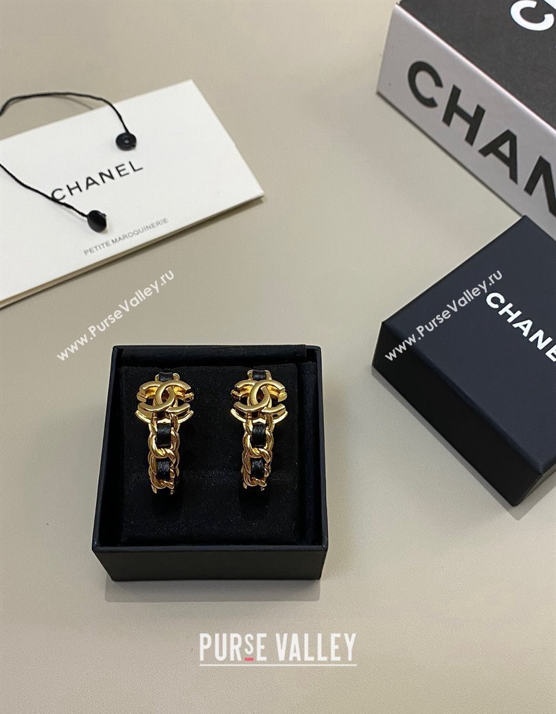 Chanel Chain Leather Hoop Earrings Black 2024 ABD674 (YF-241126044)