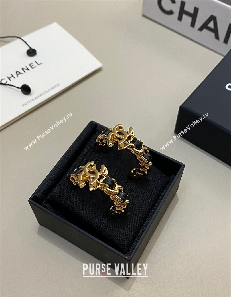 Chanel Chain Leather Hoop Earrings Black 2024 ABD674 (YF-241126044)