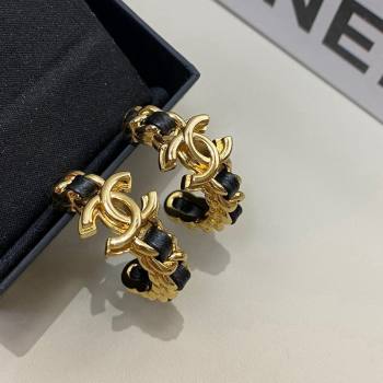 Chanel Chain Leather Hoop Earrings Black 2024 ABD674 (YF-241126044)