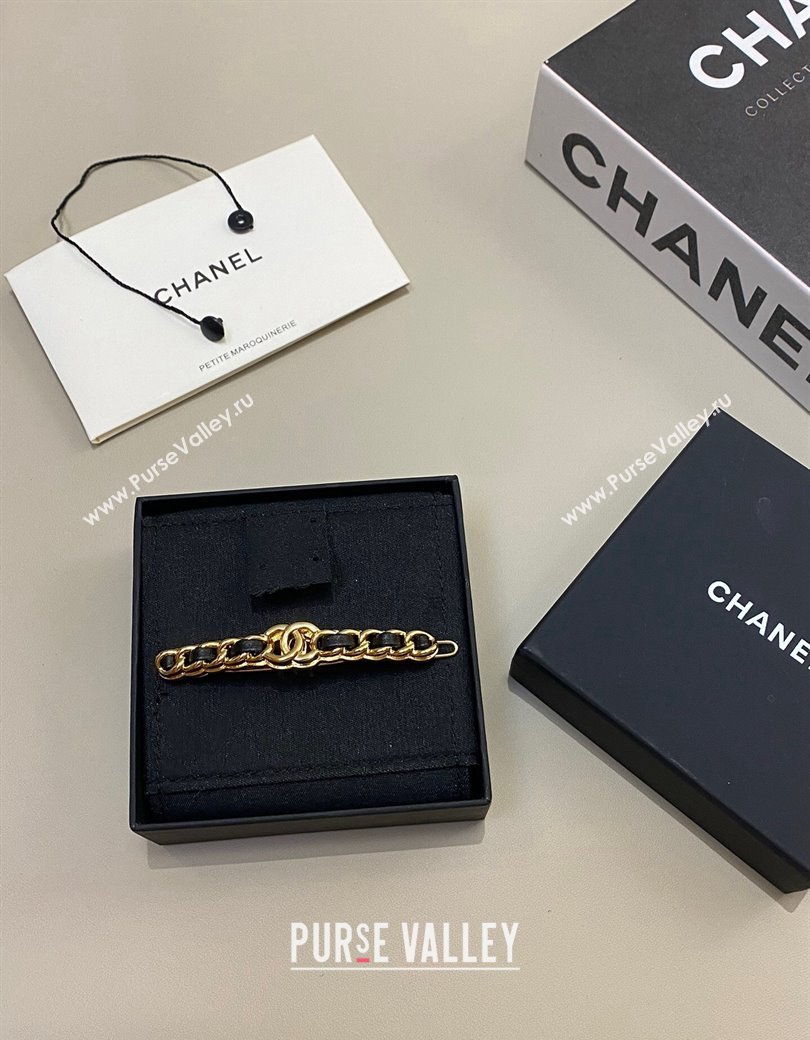 Chanel Chain Leather Hair Clip Black 2024 1126 (YF-241126045)