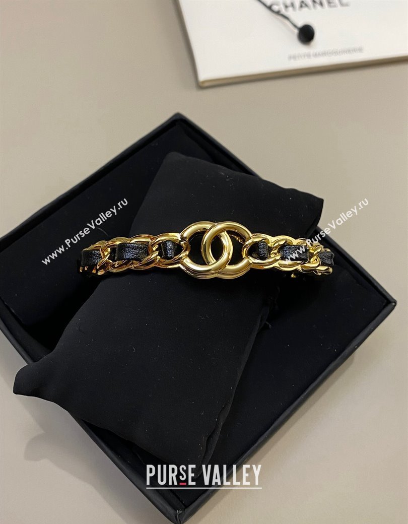 Chanel Chain Leather Bracelet Black/Gold 2024 1126 (YF-241126046)