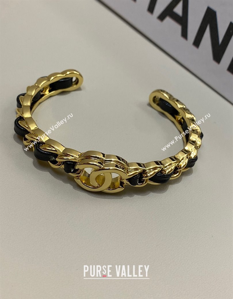 Chanel Chain Leather Bracelet Black/Gold 2024 1126 (YF-241126046)