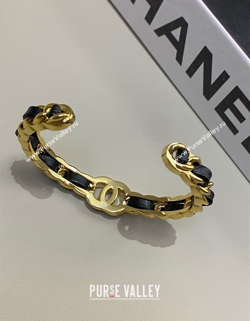 Chanel Chain Leather Bracelet Black/Gold 2024 1126 (YF-241126046)