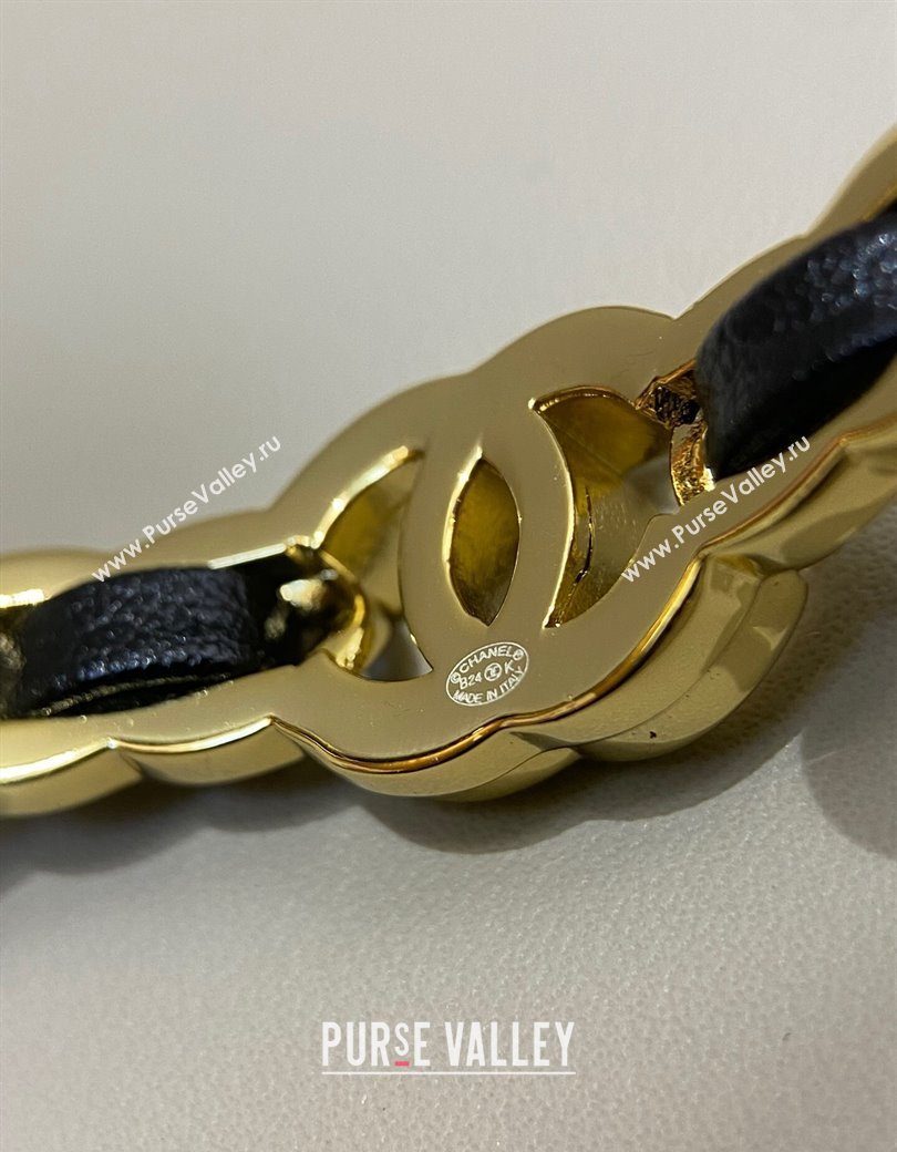 Chanel Chain Leather Bracelet Black/Gold 2024 1126 (YF-241126046)