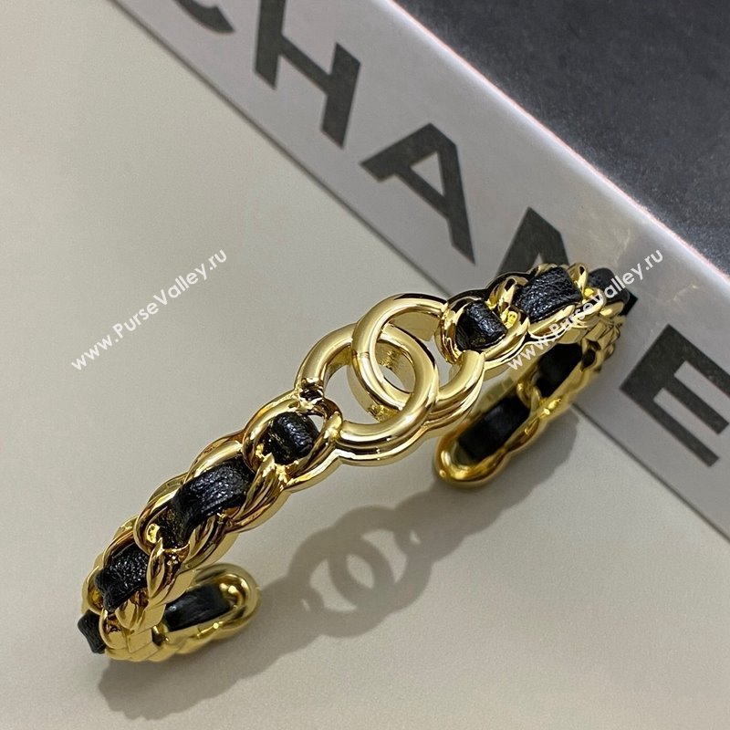 Chanel Chain Leather Bracelet Black/Gold 2024 1126 (YF-241126046)