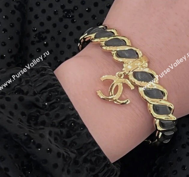 Chanel Chain Leather CC Bracelet Black 2024 1126 (YF-241126047)