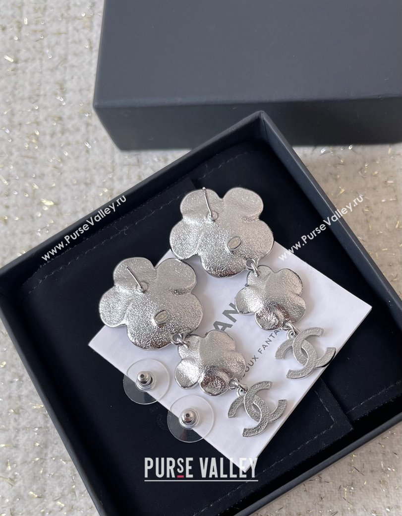 Chanel Camellia Bloom Earrings Grey 2024 1126 (YF-241126053)