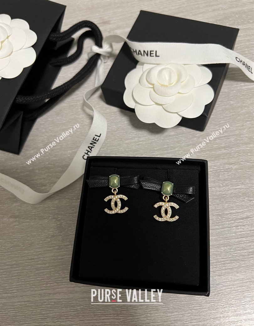 Chanel Bow Earrings Black/Green 2024 1126 (YF-241126059)