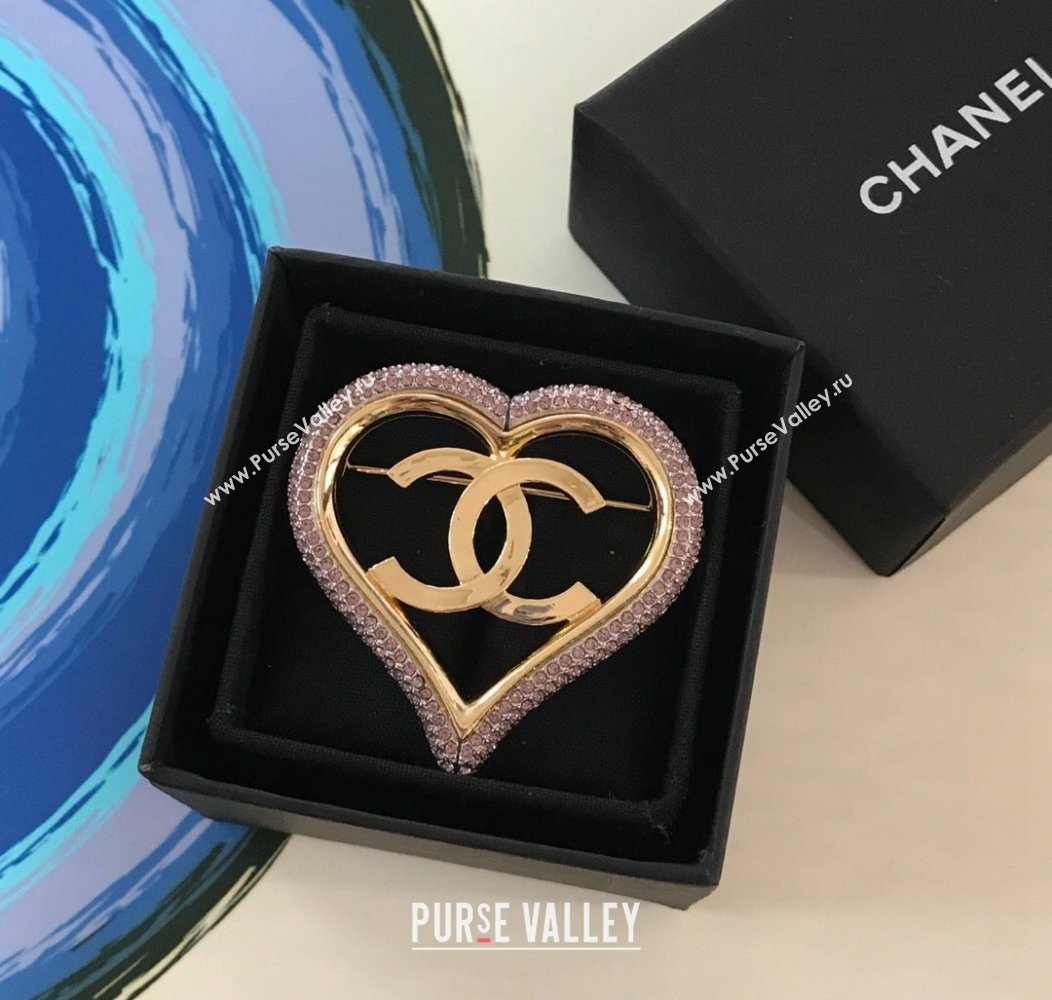 Chanel Strass Heart Brooch Pink 2024 1126 (YF-241126038)