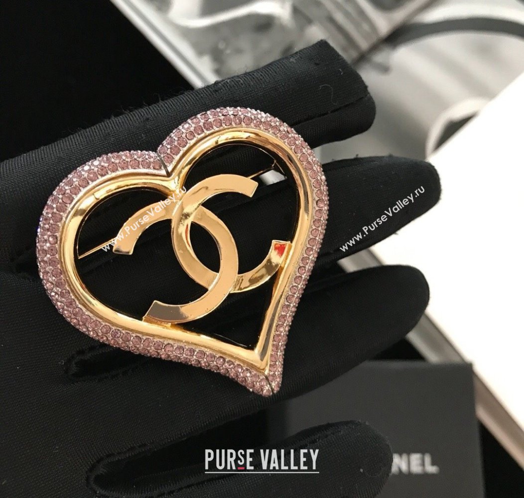 Chanel Strass Heart Brooch Pink 2024 1126 (YF-241126038)