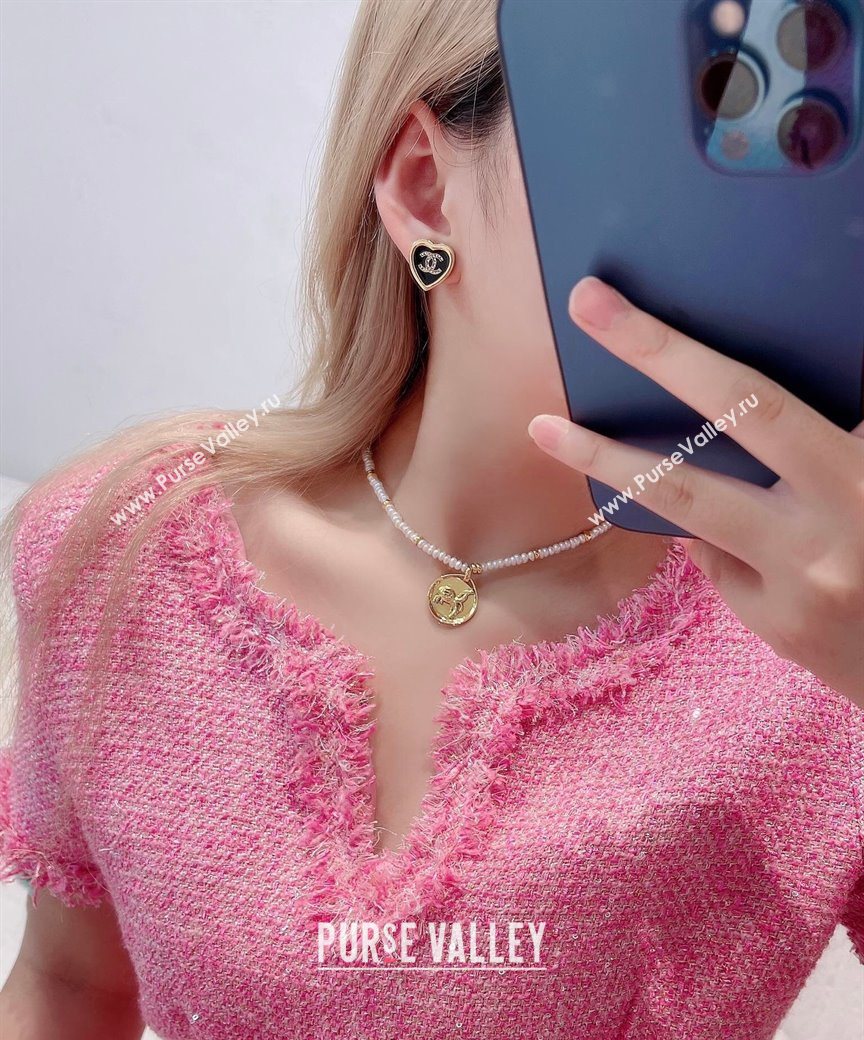 Chanel Heart Studs Earrings Black 2026 0108 (YF-260108123)