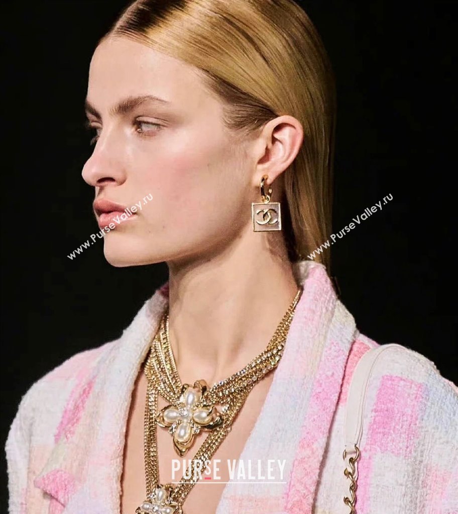 Chanel CC Short Earrings Clear/Gold 2024 0730 (YF-240730001)