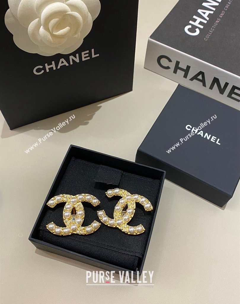 Chanel Large Pearls CC Earrings 2024 0730 (YF-240730035)