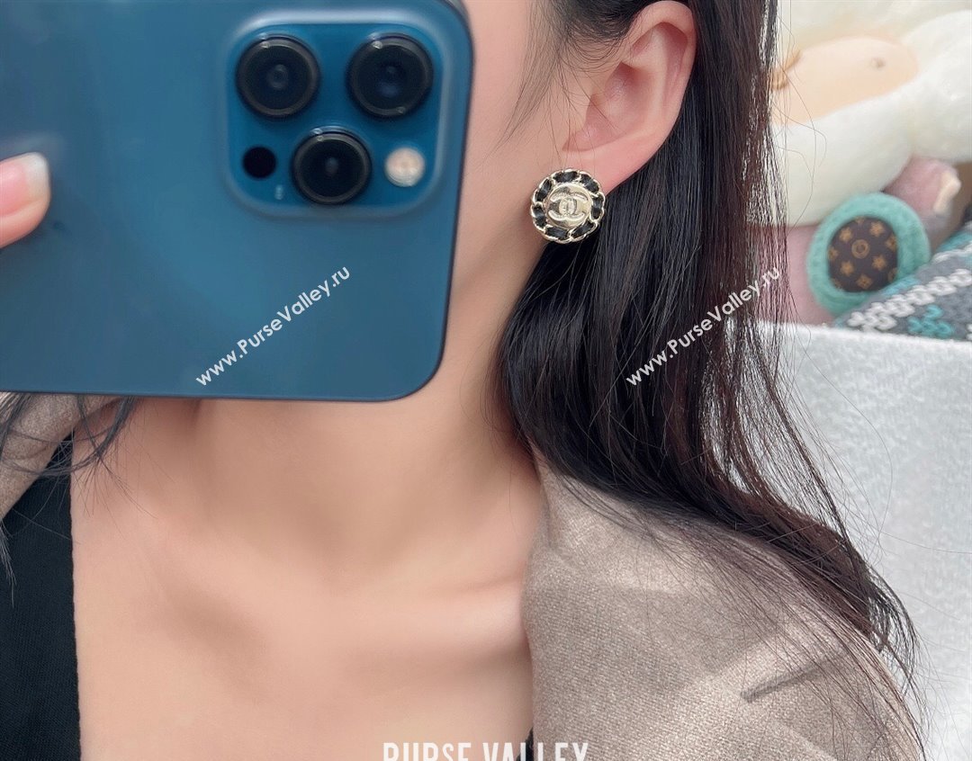 Chanel Chain Round Stud Earrings Black 2025 0113 (YF-250113076)