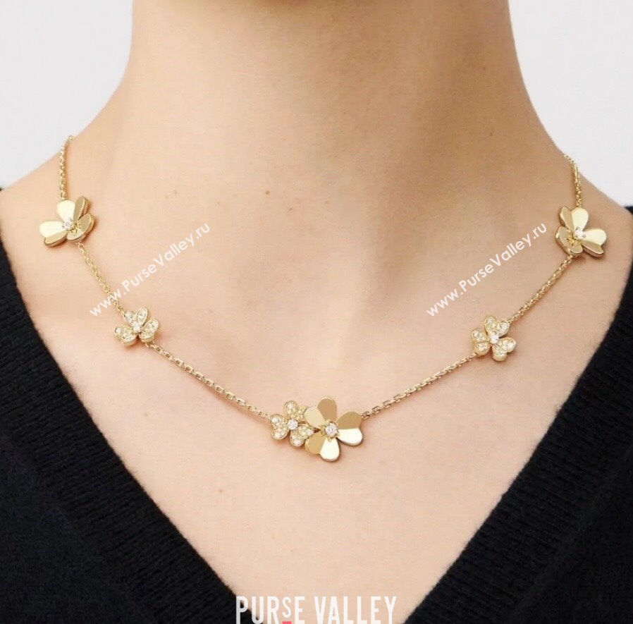 Van Cleef Arpels Frivole necklace, 9 flowers yellow gold 2025 0114 (YF-250114093)