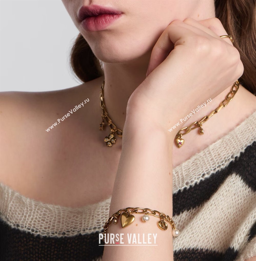 Dior Heart Lucky Charm Bracelet Aged Gold 2025 (YF-250113104)