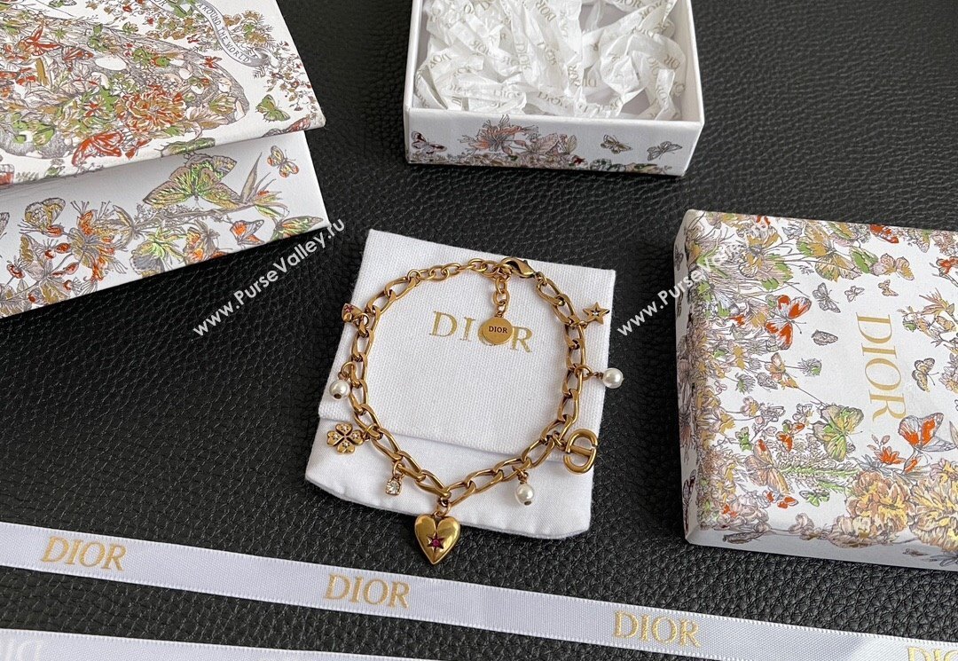 Dior Heart Lucky Charm Bracelet Aged Gold 2025 (YF-250113104)