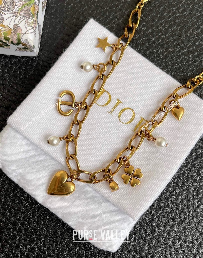 Dior Heart Lucky Charm Bracelet Aged Gold 2025 (YF-250113104)
