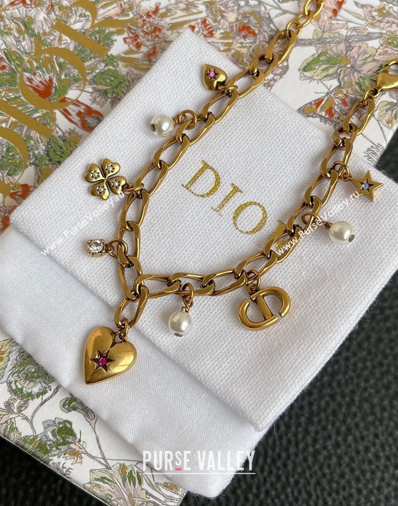 Dior Heart Lucky Charm Bracelet Aged Gold 2025 (YF-250113104)