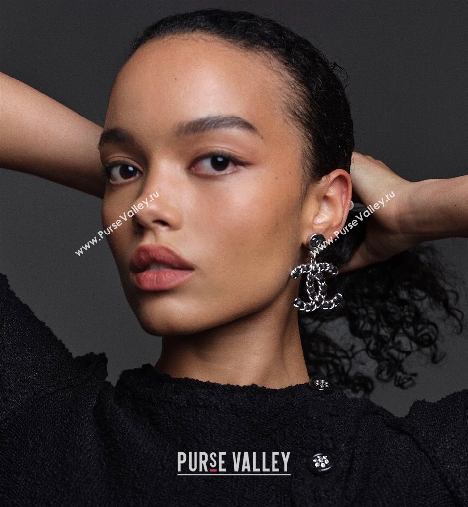 Chanel Maxi Chain CC Short Earrings Black 2025 (YF-250113079)