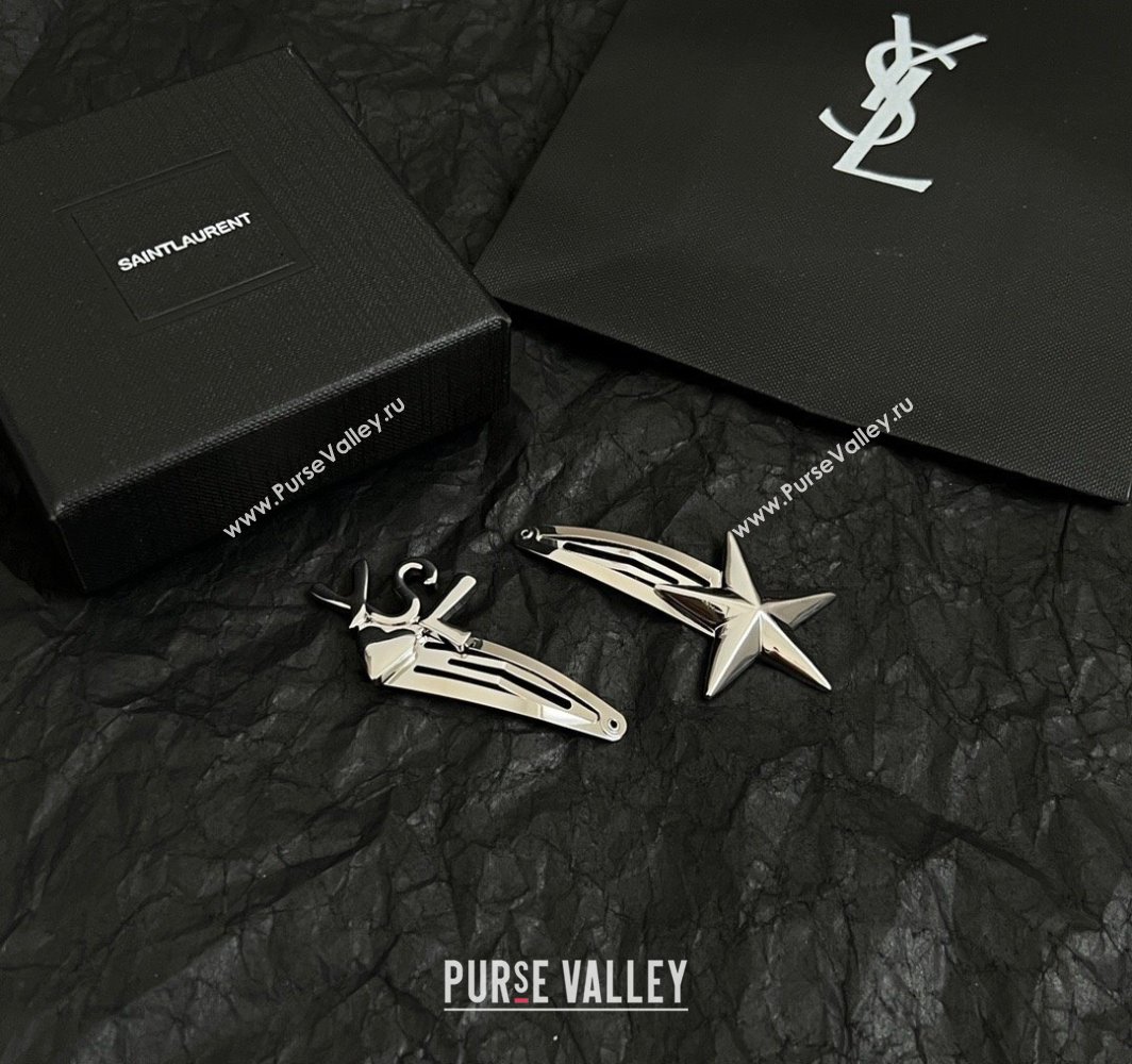 Saint Laurent YSL Heart Star Hair Clip Silver 2025 (YF-250114030)