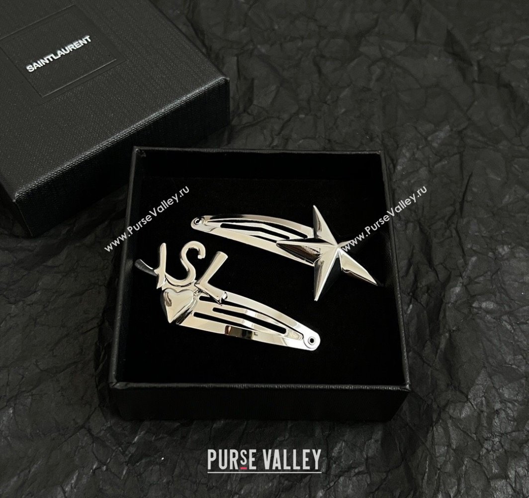 Saint Laurent YSL Heart Star Hair Clip Silver 2025 (YF-250114030)
