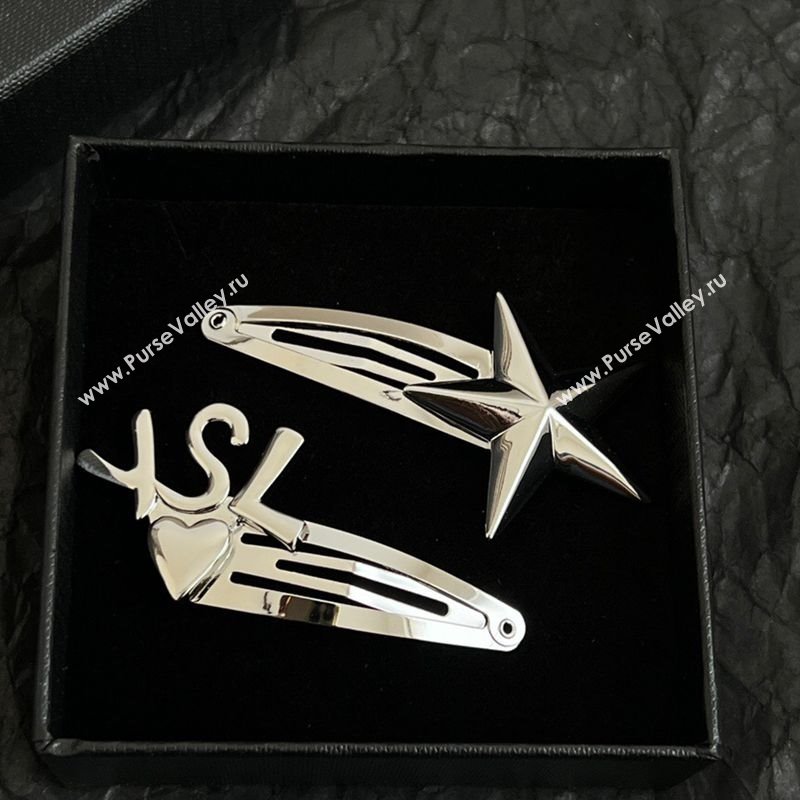 Saint Laurent YSL Heart Star Hair Clip Silver 2025 (YF-250114030)
