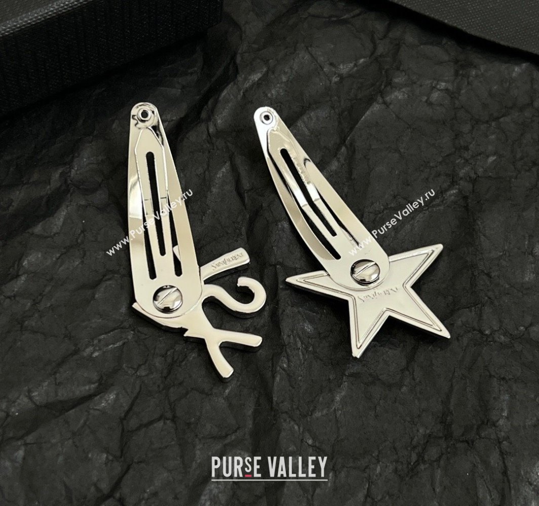 Saint Laurent YSL Heart Star Hair Clip Silver 2025 (YF-250114030)