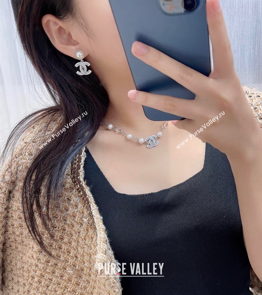 Chanel CC Short Earrings with Sequins White 2025 ABE871 (YF-250114033)