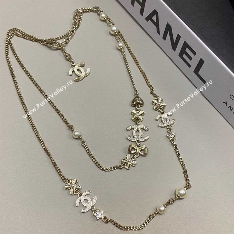 Chanel Chain Long Sweater Necklace with Bow and Bloom 2025 0114 (YF-250114010)