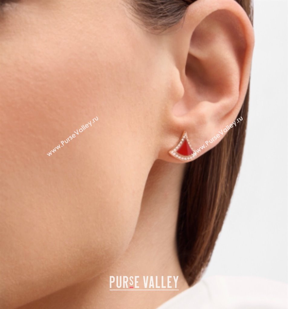 Bvlgari Divas Dream Mini Stud Earrings in 18 kt rose gold set with Strass Red 2025 0114 (YF-250114067)