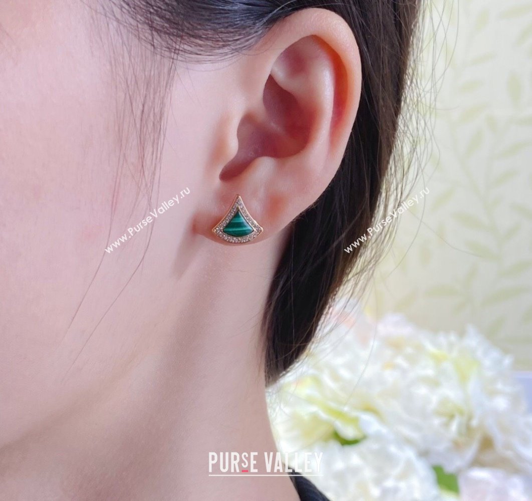 Bvlgari Divas Dream Mini Stud Earrings in 18 kt rose gold set with Strass Green 2025 0114 (YF-250114070)
