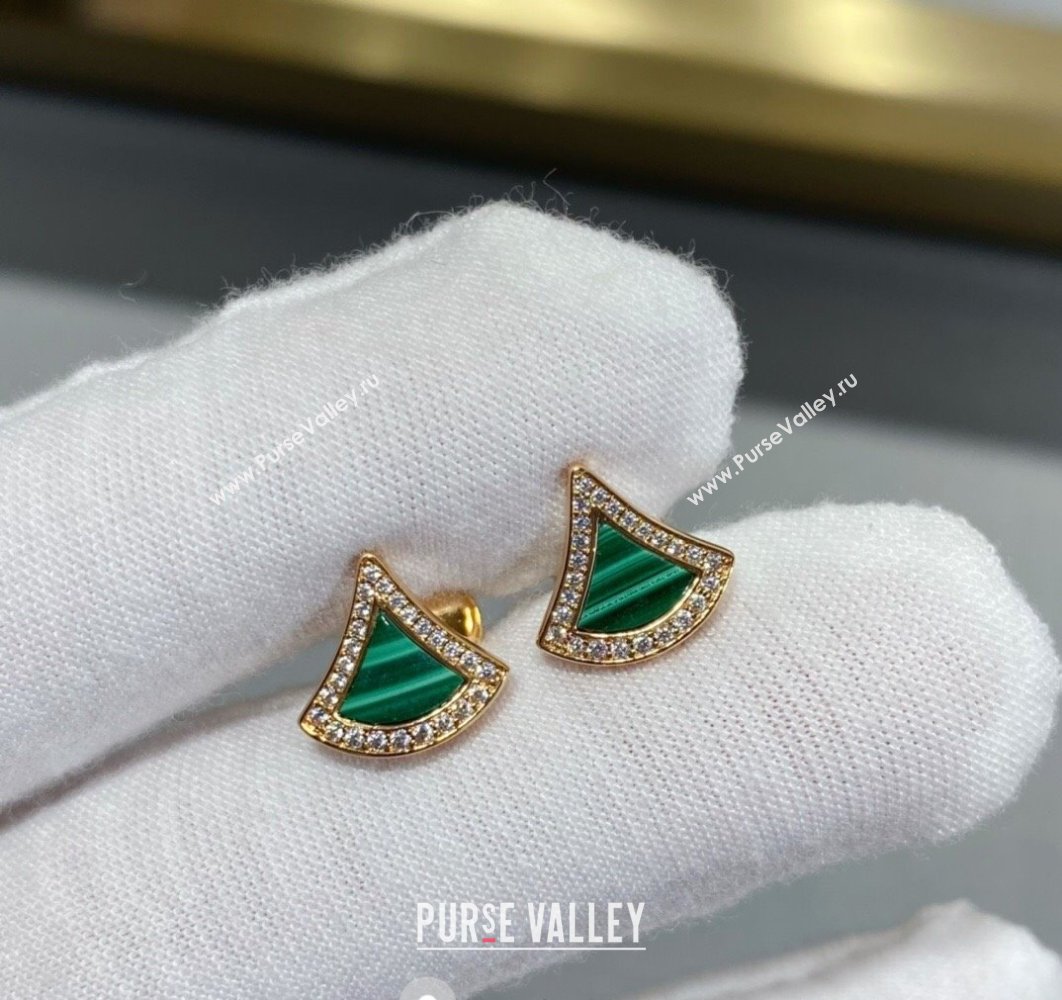 Bvlgari Divas Dream Mini Stud Earrings in 18 kt rose gold set with Strass Green 2025 0114 (YF-250114070)