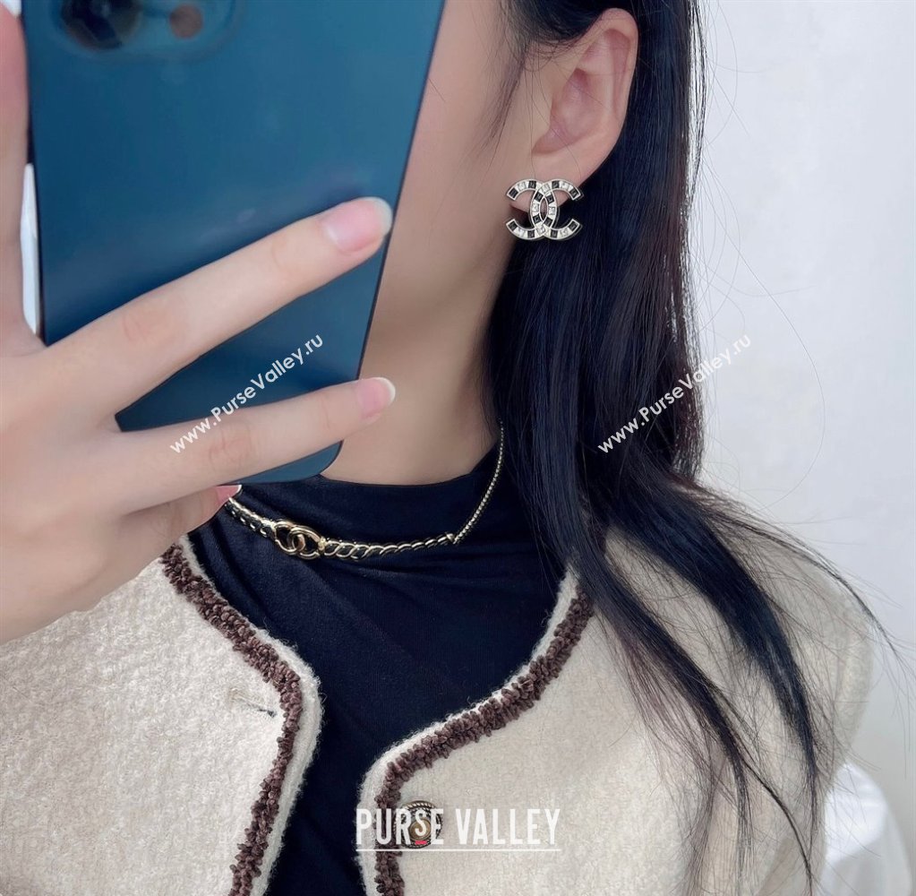 Chanel Strass CC Earrings White/Black 2025 0113 (YF-250113075)