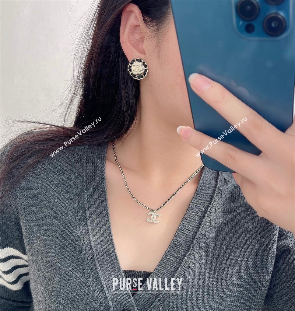 Chanel Chain Round Stud Earrings Black 2025 0113 (YF-250113076)