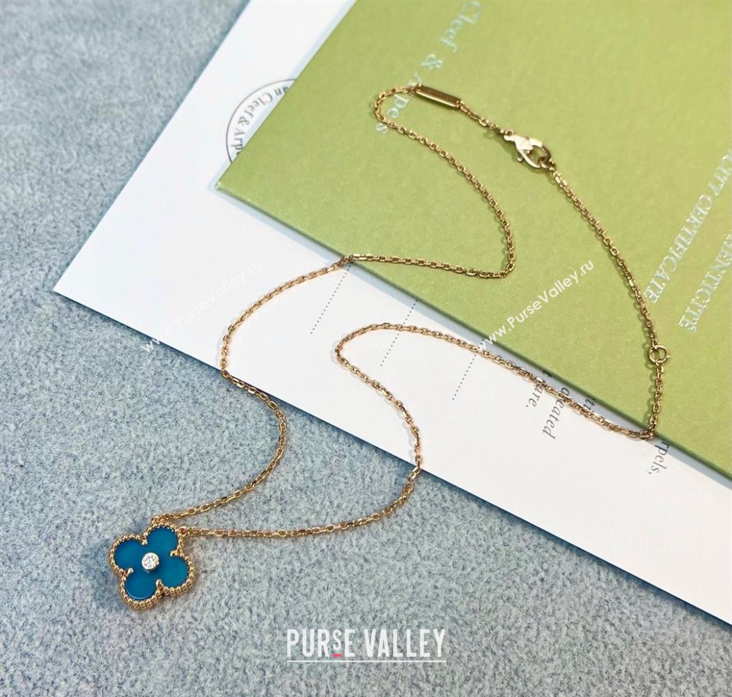 Van Cleef Arpels Alhambra Pendant Necklace with Crystals Charm Agate Blue 2025 0726 (YF-250726073)