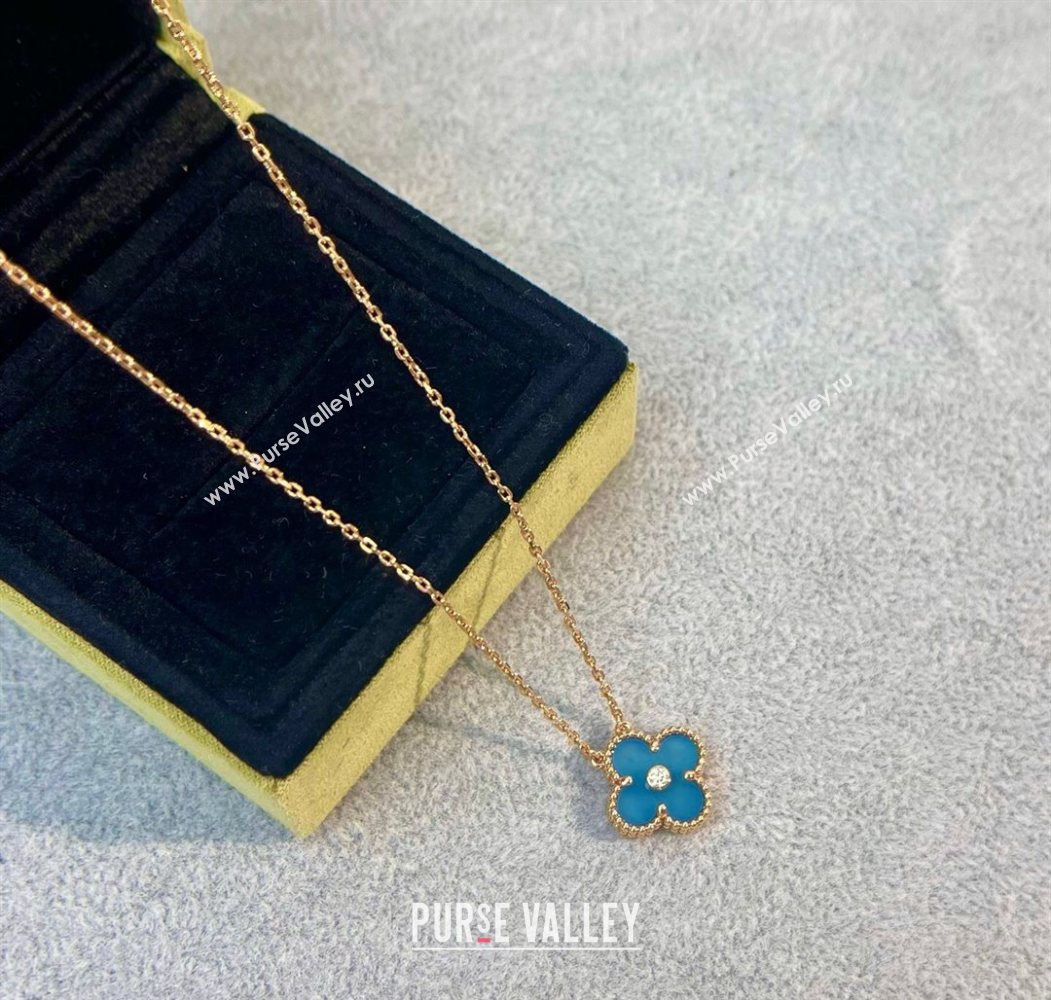 Van Cleef Arpels Alhambra Pendant Necklace with Crystals Charm Agate Blue 2025 0726 (YF-250726073)