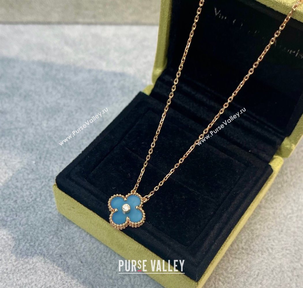 Van Cleef Arpels Alhambra Pendant Necklace with Crystals Charm Agate Blue 2025 0726 (YF-250726073)